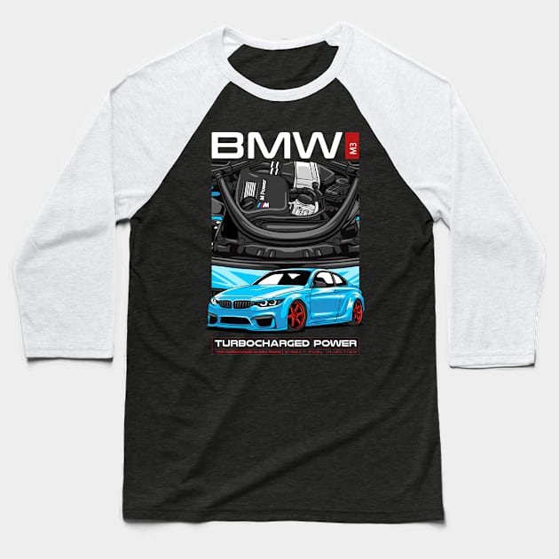 BMW M3 Turbocharged Power Baseball T-Shirt by Harrisaputra